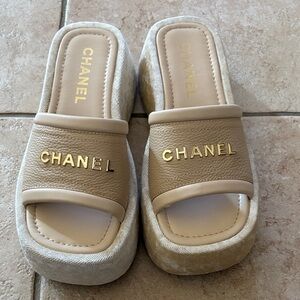 Faux CHANEL Tan Women's Mules